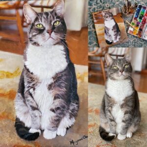 Portrait of a gray cat with stripes, by Maryanne Chisholm