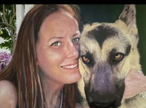 Portrait of a woman and her German Shepherd by artist Maryanne Chisholm