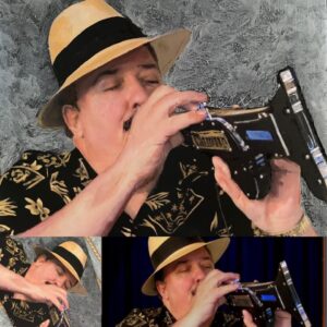 Portrait of a professional trumpet player by artist Maryanne Chisholm