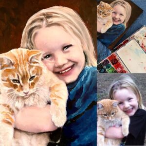 Portrait of a little girl and her very best friend the cat by artist Maryanne Chisholm