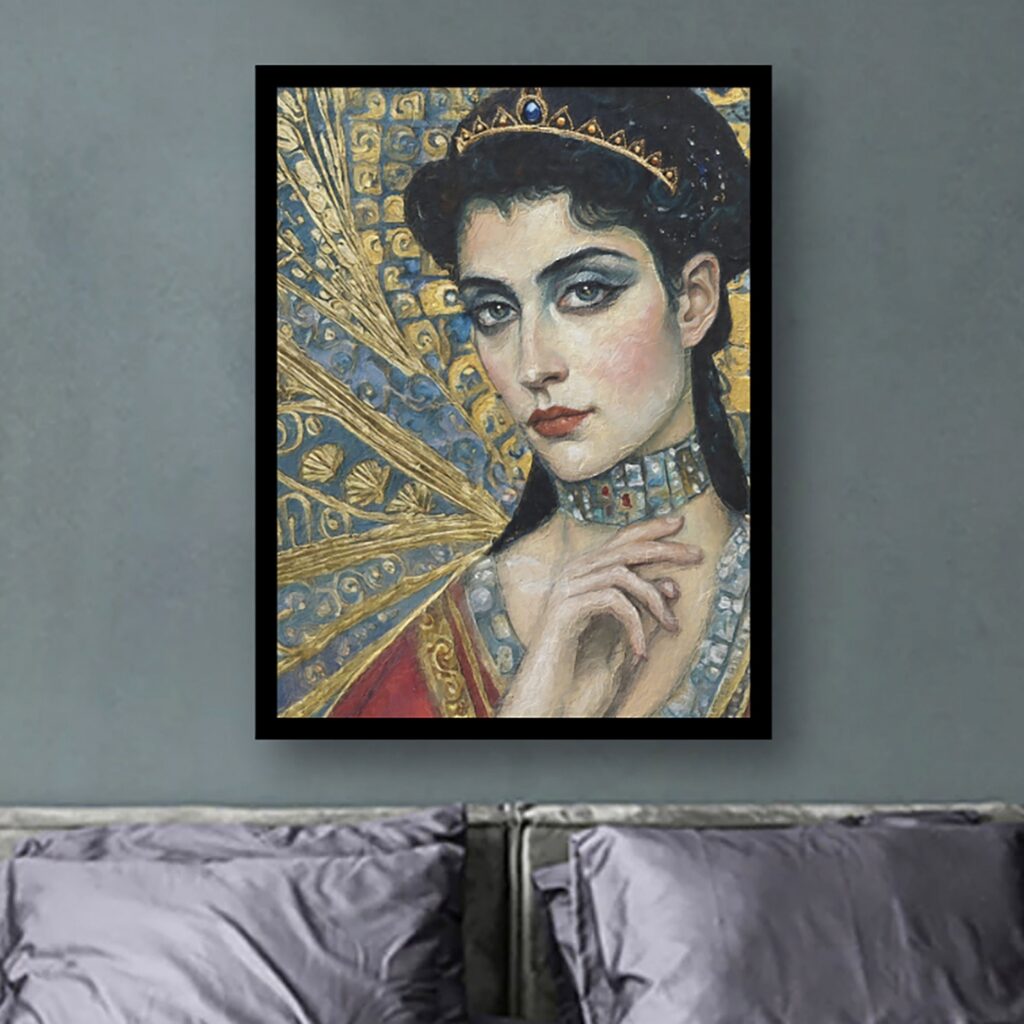 24" x 36" Watercolor on canvas with enamel, woman with abstract background and elements by Maryanne Chisholm
