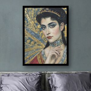24" x 36" Watercolor on canvas with enamel, woman with abstract background and elements by Maryanne Chisholm