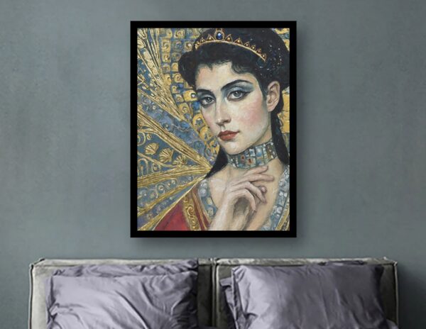 24" x 36" Watercolor on canvas with enamel, woman with abstract background and elements by Maryanne Chisholm
