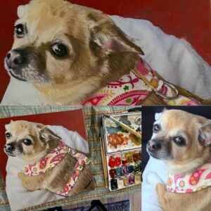 an 8" x 8" portrait in watercolor of a Chihuahua by Maryanne Chisholm
