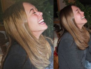 Portrait of teenage girl laughing by artist Maryanne Chisholm