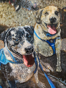 Impressionist portrait of two dogs
