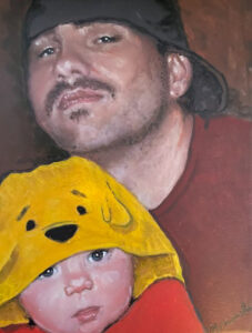 Memorial portrait of a father, with his son