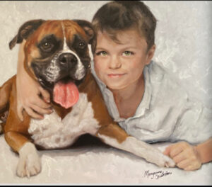 Portrait of a little boy and his bulldog