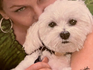 Portrait of Donna with her Maltese dog by Maryanne Chisholm