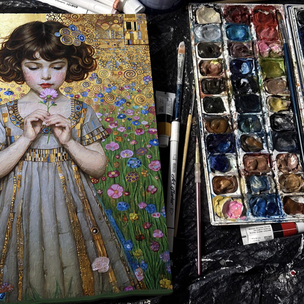 Portrait of Emma working photo with paint
