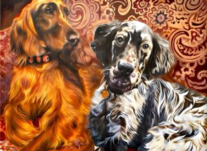 Portrait of an Irish Setter and English Setter by artist Maryanne Chisholm