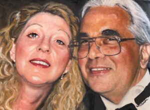 Portrait of a widow and her husband, remembering a happy life together. 