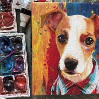 8 x 8 Inch Portrait on Canvas Hand-painted by Maryanne Chisholm, Jack Russel Terrier with abstract background
