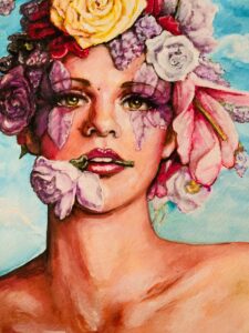 Portrait of a woman with flowers
