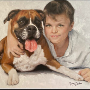 Portrait of a boy with his bulldog